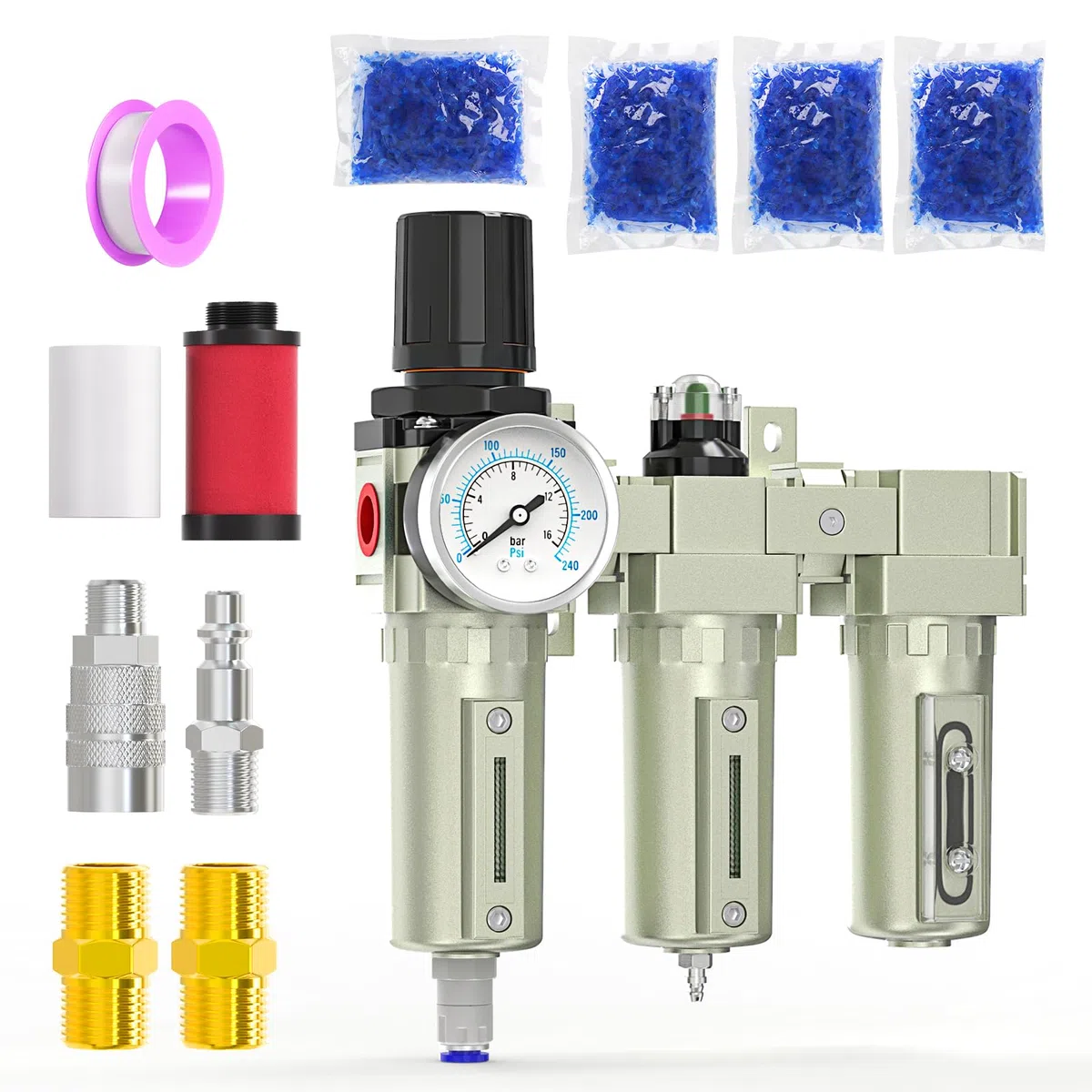 MEANLIN MEASURE 3/4"BSP Grado industriale per impieghi gravosi Sistema di essiccazione dell'aria a 3 stadi,essiccatore e regolatore d'aria,scarico automatico