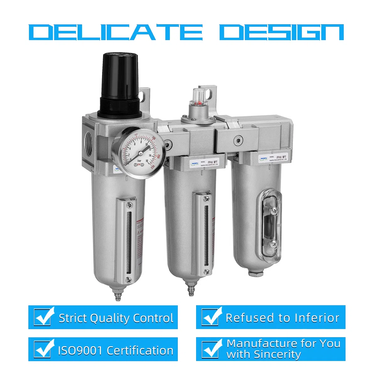 NANPU Sistema di Asciugatura dell'Aria Industriale a 3 Stadi 1/2" BSP - Filtro Particolato, Filtro Coalescente, Essiccatore a Essiccante e Regolatore dell'Aria, Ciotola in Metallo, Scarico Automatico