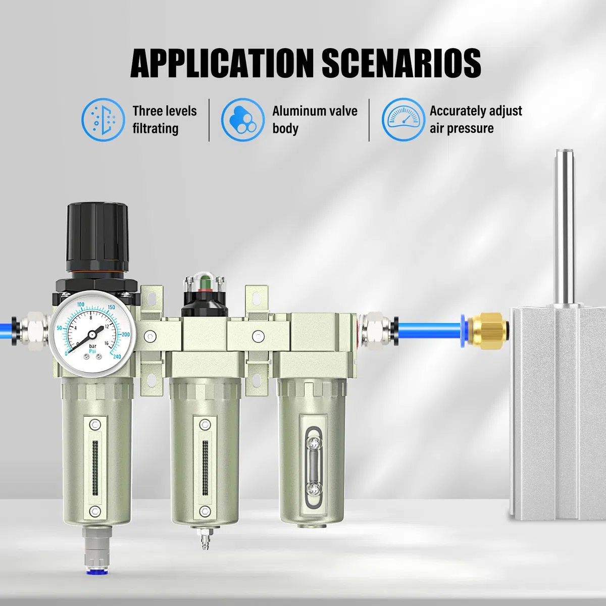 MEANLIN MEASURE 3/4"BSP Grado industriale per impieghi gravosi Sistema di essiccazione dell'aria a 3 stadi,essiccatore e regolatore d'aria,scarico automatico